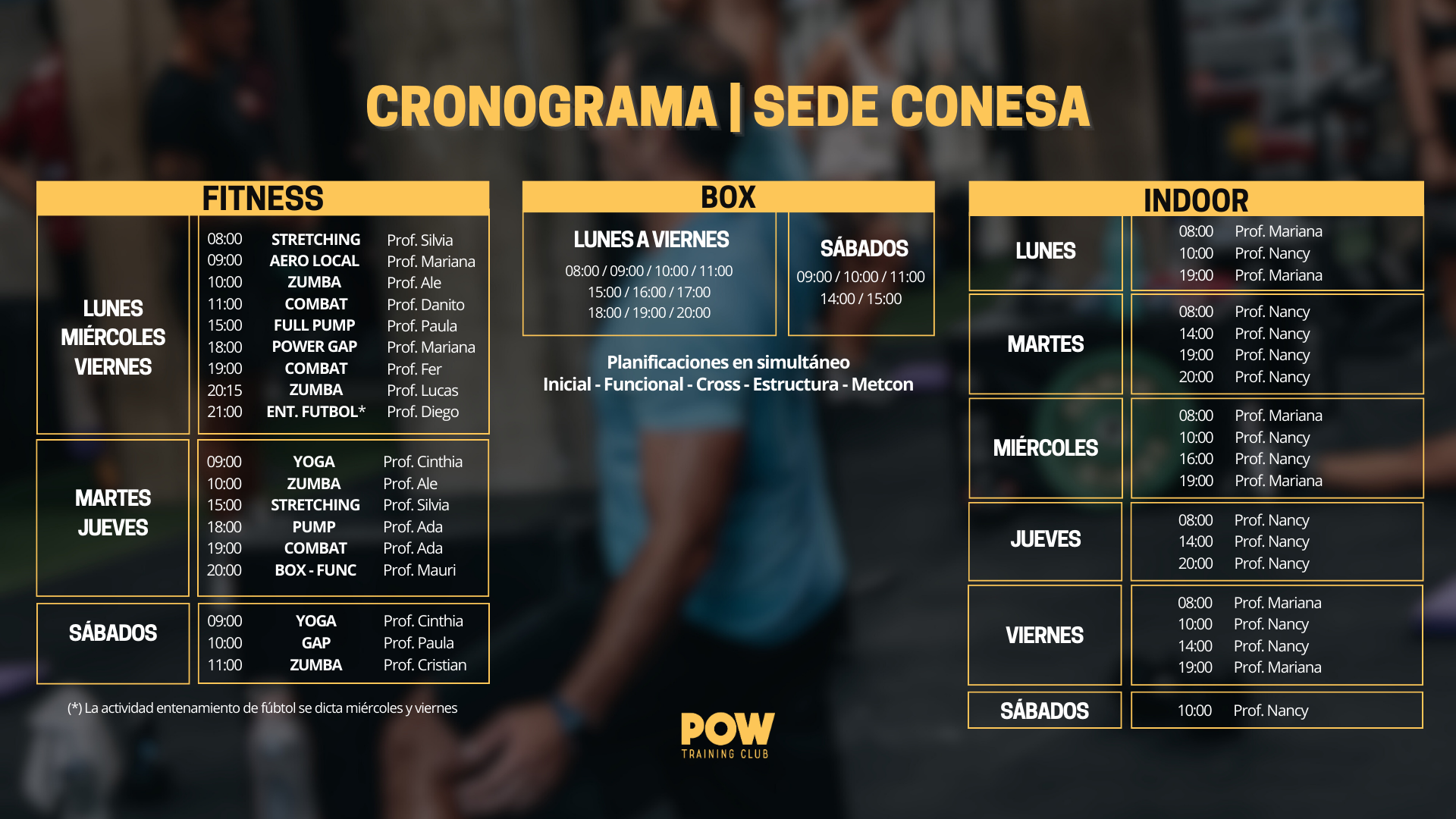 CRONOGRAMA POW TRAINING CLUB SEDE CONESA